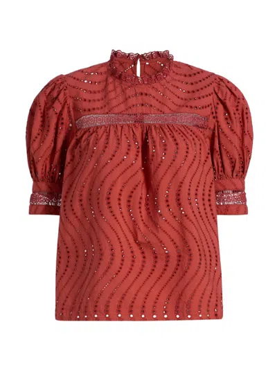 Ulla Johnson Women's Virginia Broderie Anglaise Short-sleeve Blouse In Burgundy