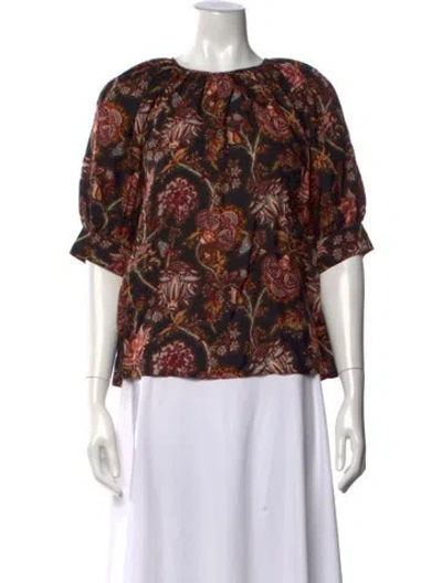 Pre-owned Ulla Johnson Wool Floral Print Blouse In Black