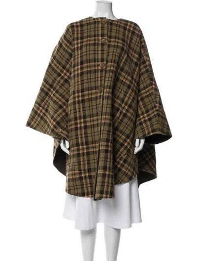 Pre-owned Ulla Johnson Wool Plaid Print Cape In Brown