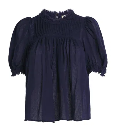 Ulla Johnson Wool Puff-sleeve Karlyn Blouse In Blue