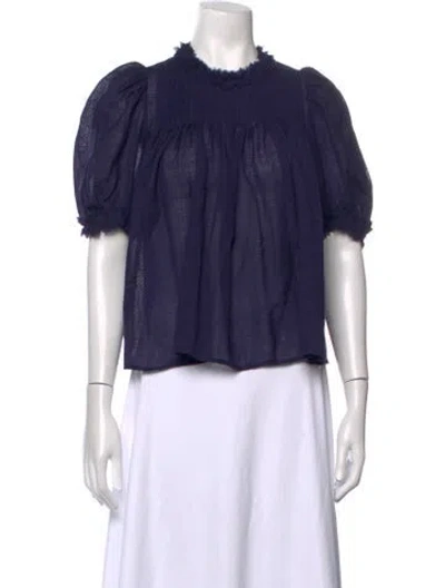 Pre-owned Ulla Johnson Wool Short Sleeve Blouse W/ Tags In Blue