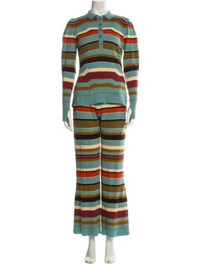 Pre-owned Ulla Johnson Wool Striped Pant Set In Green