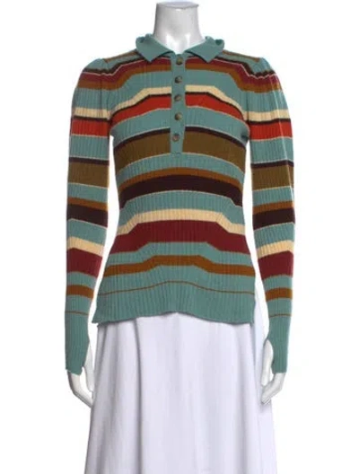 Pre-owned Ulla Johnson Wool Striped Sweater In Green
