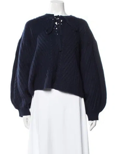 Pre-owned Ulla Johnson Wool Tie Neck Sweater In Blue