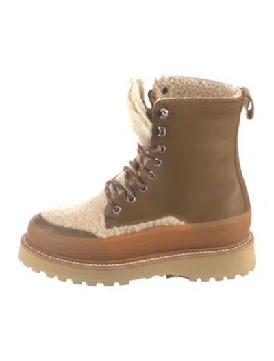 Pre-owned Ulla Johnson X Diemme Leather Fur Trim Combat Boots In Neutral