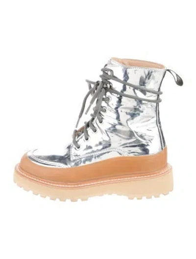 Pre-owned Ulla Johnson X Diemme Patent Leather Lace-up Boots In Burgundy