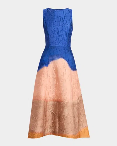 Ulla Johnson X Helen Frankenthaler Georgia Crinkled Satin Midi Dress In Blue