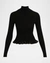 Ulla Johnson Yulia Ruffle Sparkly Knit Turtleneck In Black
