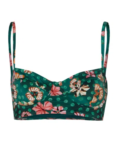 Ulla Johnson Zahara Floral-print Bikini Top In Green