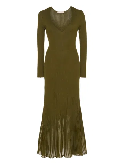 Ulla Johnson Zeda V-neck Ribbed-knit Midi Dress In Green