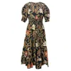 Ulla Johnson Zeenat Floral Print Shirred Midi Puffed Sleeve Dress In Multicolor Silk In Multi