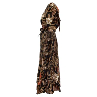 Pre-owned Ulla Johnson Zeenat Floral Print Shirred Midi Puffed Sleeve Dress In Multicolor Silk In Black