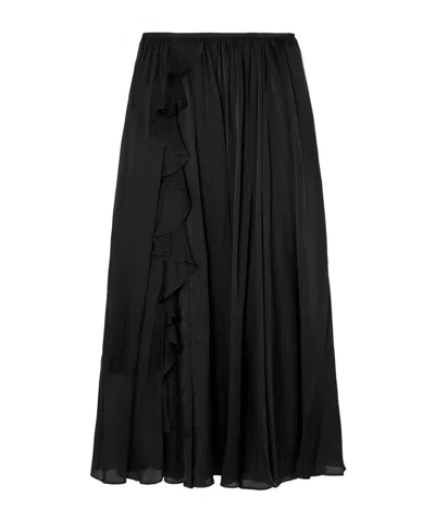 Ulla Johnson Zena Asymmetric Ruffled Pleated Silk-chiffon Midi Skirt In Black