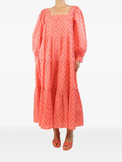Pre-owned Ulla Johnson Zigzag Tiered Midi Dress In Orange