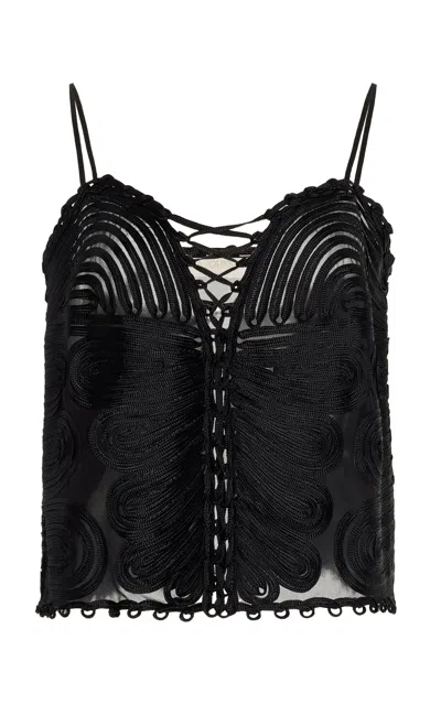 Ulla Johnson Zina Ribbon-embroidered Silk Tank Top In Black