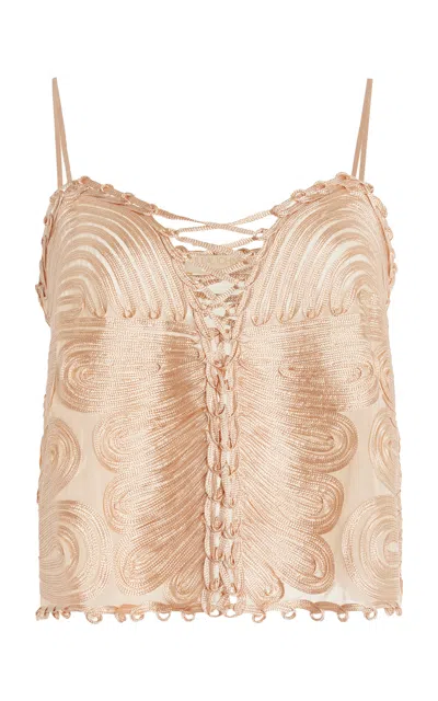 Ulla Johnson Zina Ribbon-embroidered Silk Tank Top In Neutral