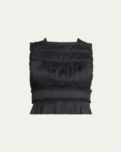Ulla Johnson Ziva Pleated Crop Top In Noir