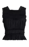 Ulla Johnson Ziva Plissé Satin Top In Black