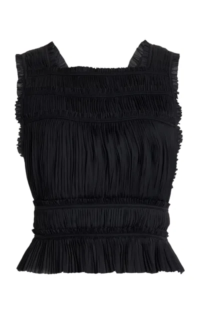 Ulla Johnson Ziva Plissé Satin Top In Black