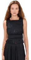 Ulla Johnson Ziva Plissé Satin Top In Noir