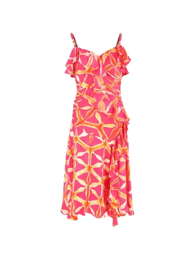 Pre-owned Ulla Johnson Zoya Ruffled Printed Midi Dress In Pink