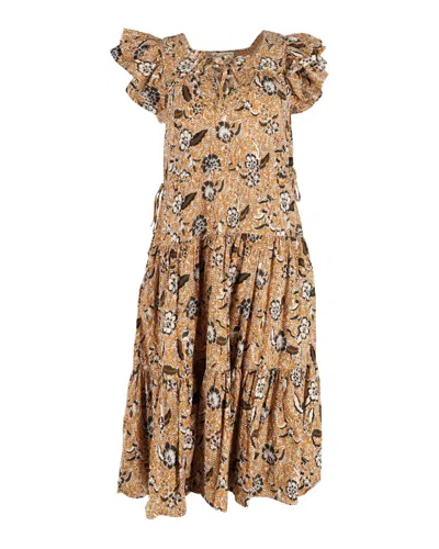 Ulla Johnson Zuma Printed Tie-front Midi Dress In Orange Cotton
