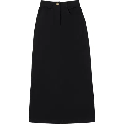 Ulla Maxi Maxi Fly Front Straight Pocket Skirt In Black