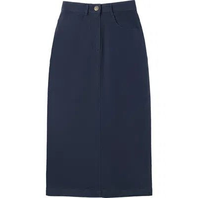 Ulla Maxi Maxi Fly Front Straight Pocket Skirt In Blue