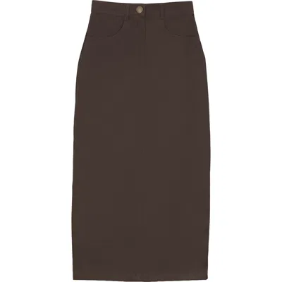 Ulla Maxi Maxi Fly Front Straight Pocket Skirt In Brown
