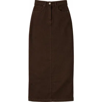 Ulla Maxi Maxi Fly Front Straight Pocket Skirt In Brown