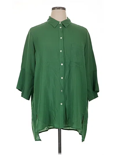 Pre-owned Ulla Popken 3/4 Sleeve Button Down Shirt In Green