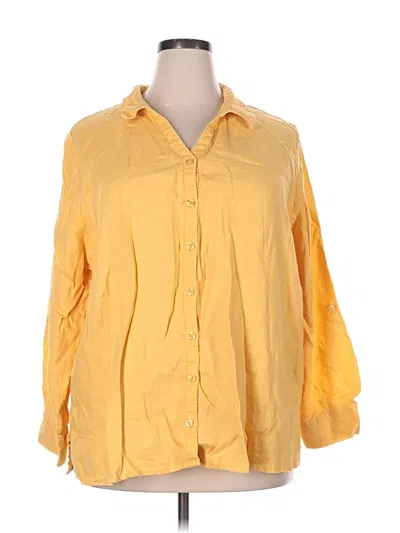 Pre-owned Ulla Popken 3/4 Sleeve Button Down Shirt In Yellow
