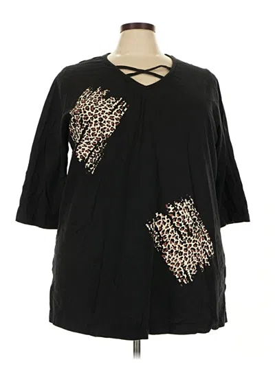 Pre-owned Ulla Popken 3/4 Sleeve Top Black Keyhole Neckline Tops