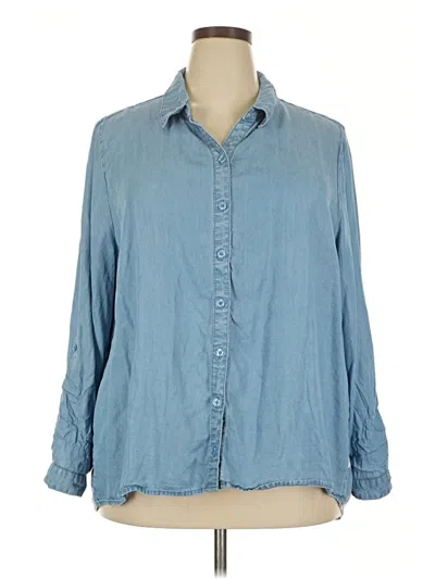 Pre-owned Ulla Popken Long Sleeve Button Down Shirt In Blue