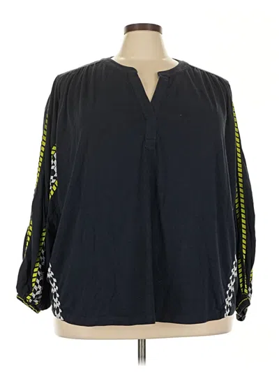Pre-owned Ulla Popken Long Sleeve Henley Shirt In Black