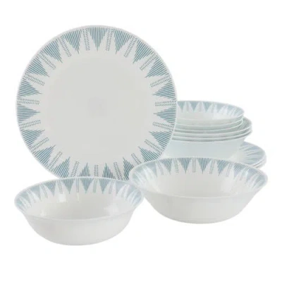 Ultra By Gibson Piper Point 12 Piece Opal Glass Dinnerware Set In Blue