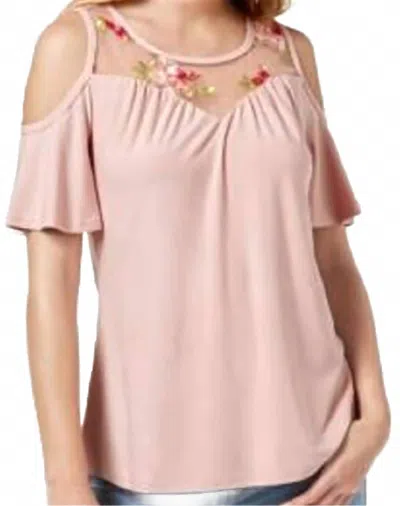 Ultra Flirt Embroidered Cold Shoulder Blouse In Mauve In Pink