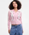 Ultra Flirt Juniors' Argyle Zip-front Cardigan Sweater In Pink