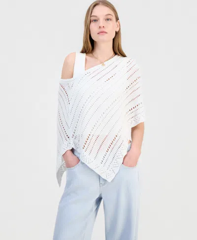 Ultra Flirt Juniors' Asymmetric Lurex Pointelle Poncho In White