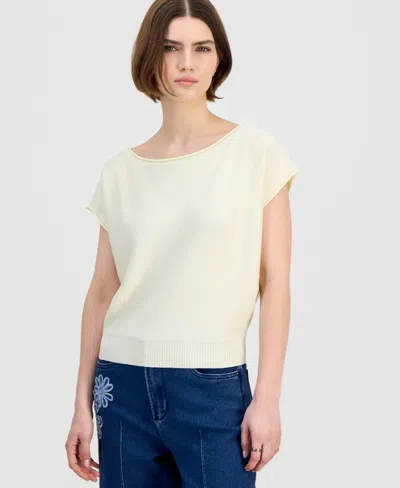 Ultra Flirt Juniors' Boat-neck Cap-sleeve Sweater In White