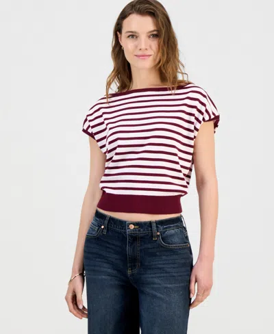 Ultra Flirt Juniors' Boat-neck Cap-sleeve Sweater In White