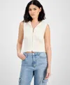 Ultra Flirt Juniors' Cable-knit Hooded Sweater Vest In White