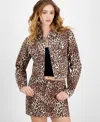Ultra Flirt Juniors Cotton Leopard Print Twill Jacket Cotton Leopard Print Mini Skirt In Leopard