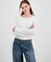 Ultra Flirt Juniors' Cropped Pointelle Cardigan In Gardenia