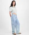 Ultra Flirt Juniors' Cropped Stripe Side-tie Blouse