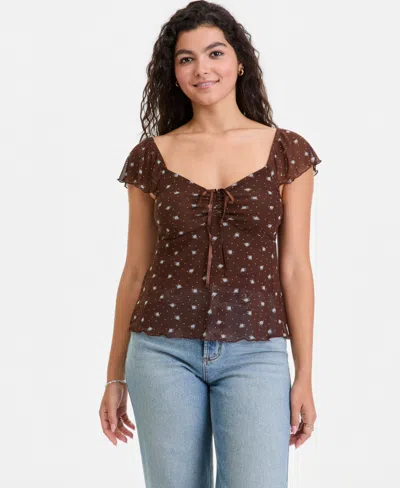 Ultra Flirt Juniors' Flutter-sleeve Tie-neck Top In Multi
