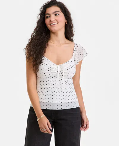 Ultra Flirt Juniors' Flutter-sleeve Tie-neck Top In White