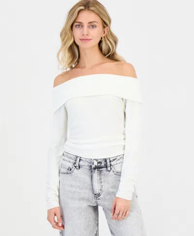 Ultra Flirt Juniors' Foldover Side Cinch Long-sleeve Top In White