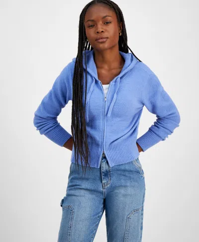 Ultra Flirt Juniors' Full-zip Hoodie Sweater In Rustic Blue