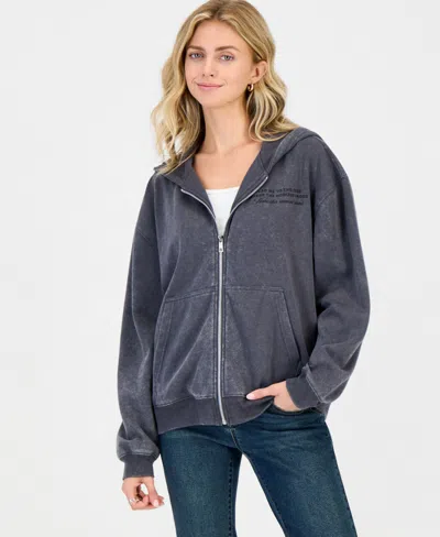 Ultra Flirt Juniors' Full-zip Rhinestone-embellished Fleece Hoodie In Red